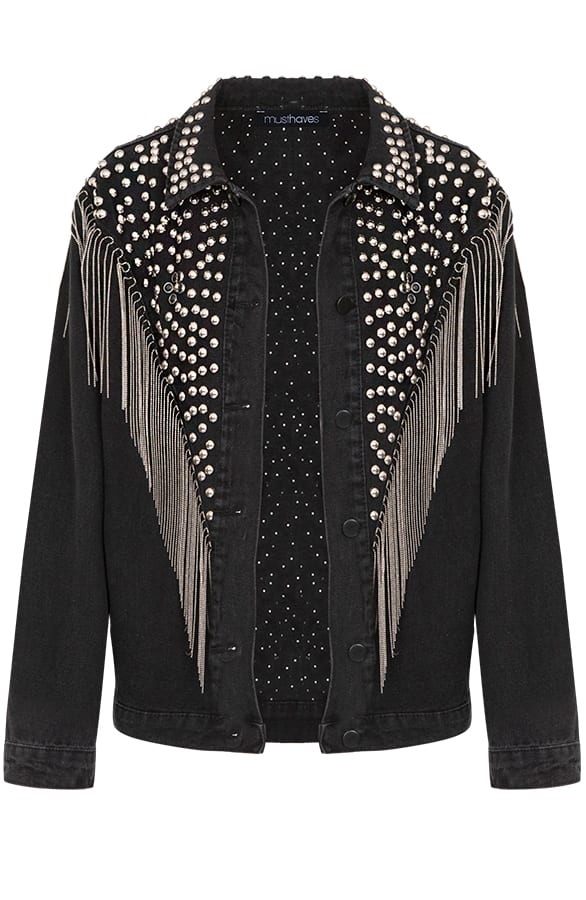 Studs Fringe Jacket Zwart – shoparchief, foto 1