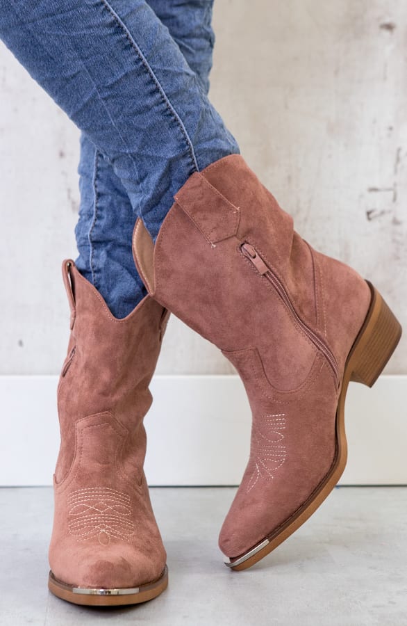 Suede Cowboylaarzen Metallic Oud Roze – shoparchief, foto 3