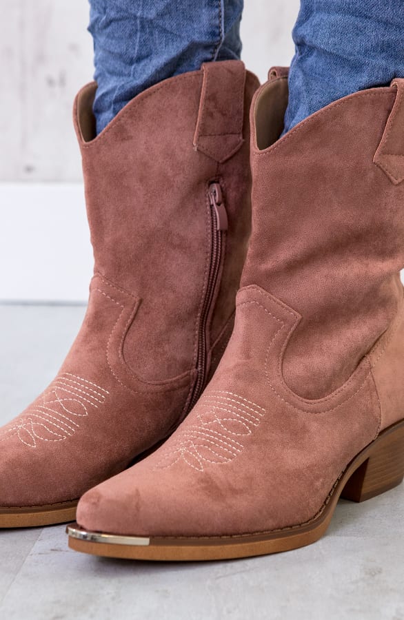 Suede Cowboylaarzen Metallic Oud Roze – shoparchief, foto 4