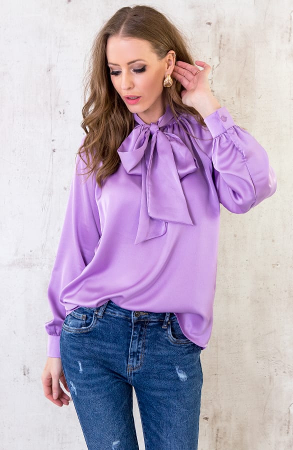 Zijde Blouse Met Strik Lila – shoparchief, foto 2