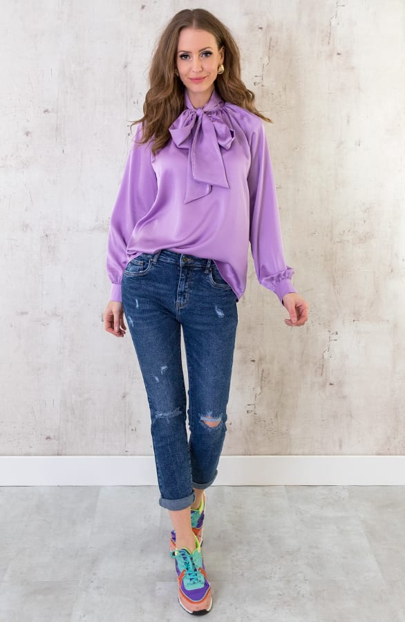 Zijde Blouse Met Strik Lila – shoparchief, foto 6
