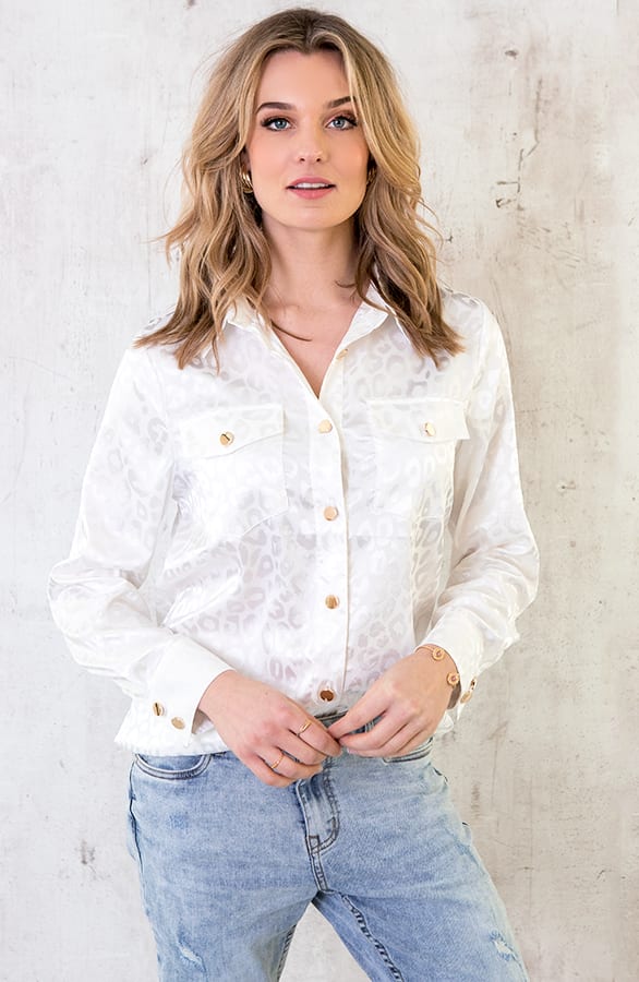Zijde Leopard Blouse Wit – shoparchief, foto 2