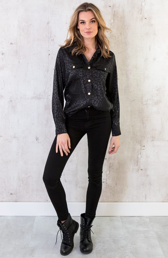 Zijde Leopard Blouse Zwart – shoparchief, foto 3