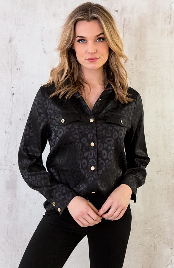 Zijde Leopard Blouse Zwart – shoparchief, foto 1