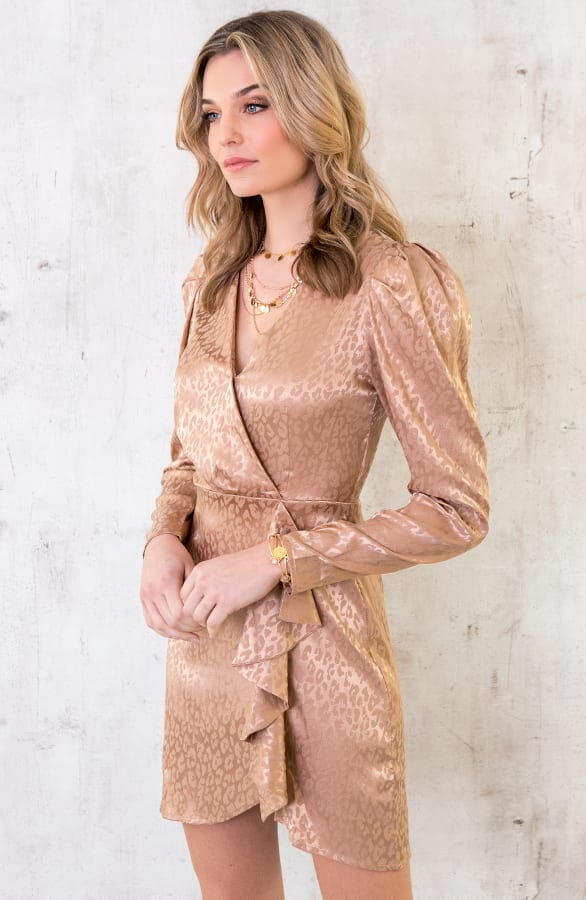Zijden Leopard Jurk Champagne – shoparchief, foto 2
