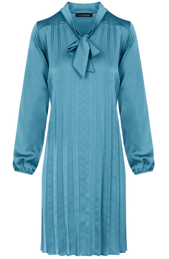 Zijde Plisse Jurk Turquoise – shoparchief, foto 1