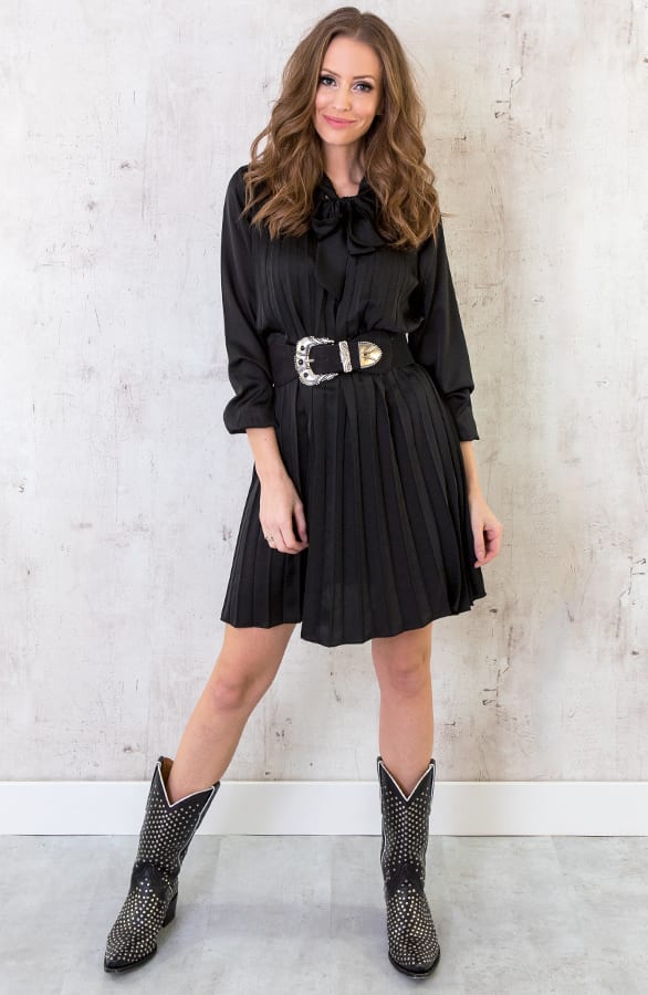 Zijde Plisse Jurk Zwart – shoparchief, foto 3