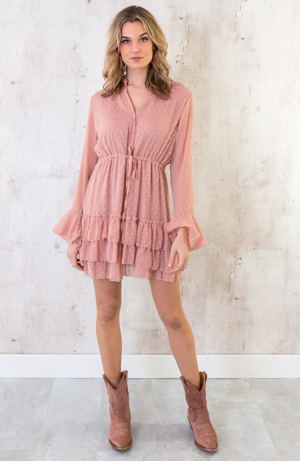 Laagjes Stippen Jurk Oud Roze – shoparchief, foto 6