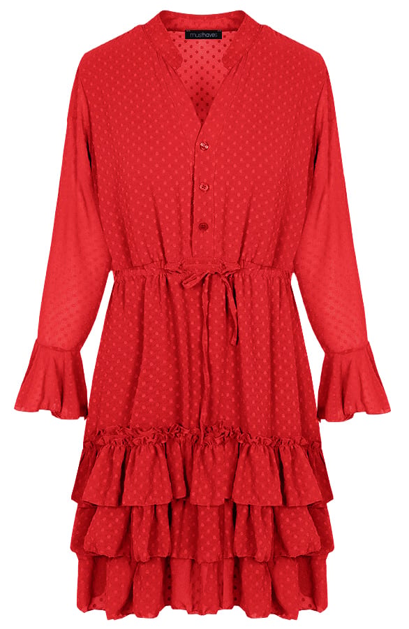 Laagjes Stippen Jurk Rood – shoparchief, foto 1