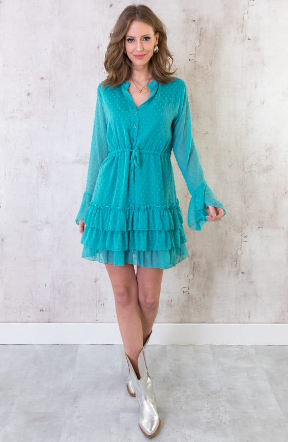 Laagjes Stippen Jurk Turquoise – shoparchief, foto 4