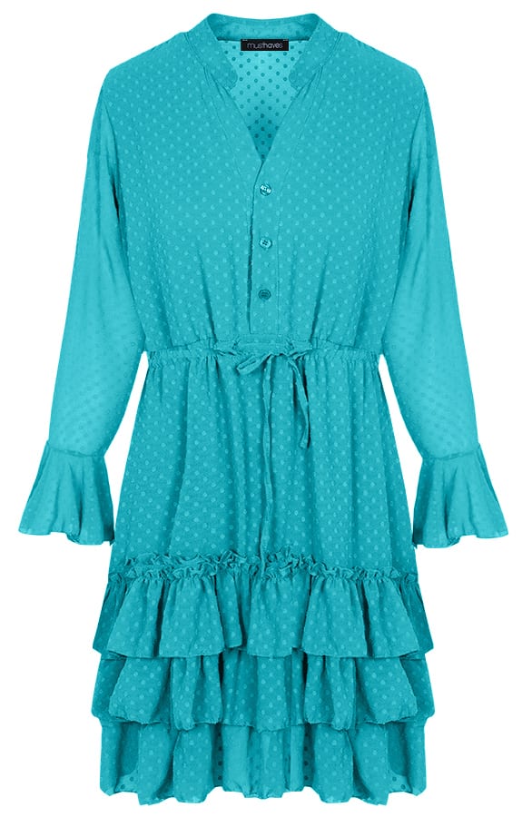 Laagjes Stippen Jurk Turquoise – shoparchief, foto 1