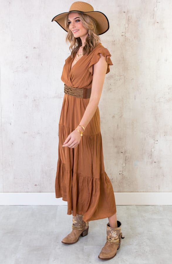 Maxi Jurk Dames Cognac – shoparchief, foto 3