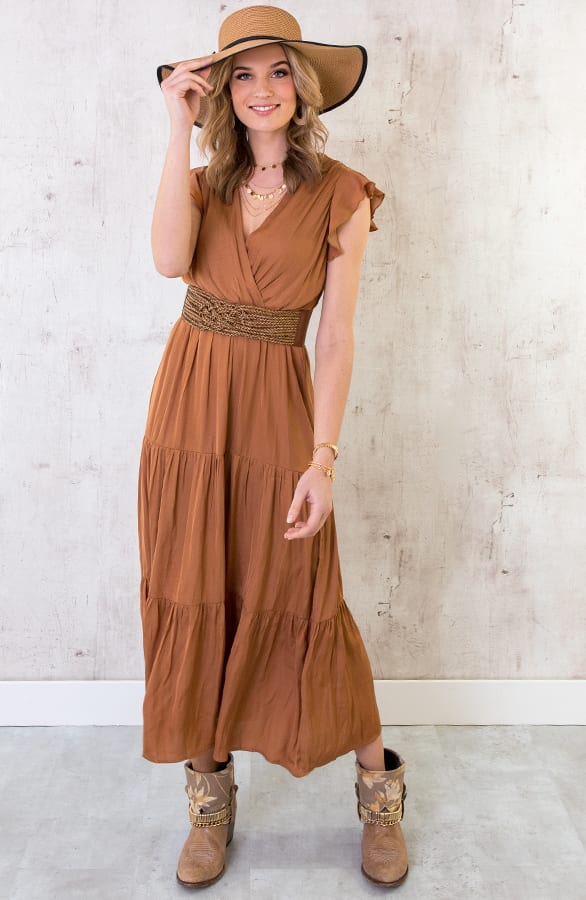 Maxi Jurk Dames Cognac – shoparchief, foto 2