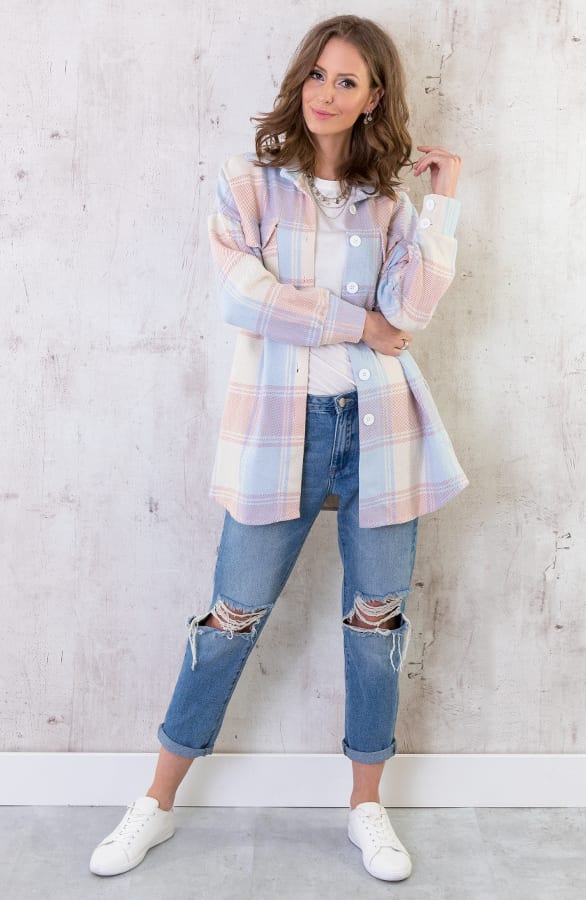 Oversized Blouse Geblokt Roze – shoparchief, foto 7