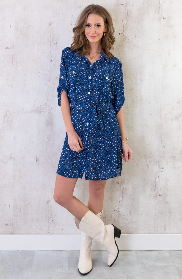 Panter Knopen Jurk Kobalt – shoparchief, foto 3