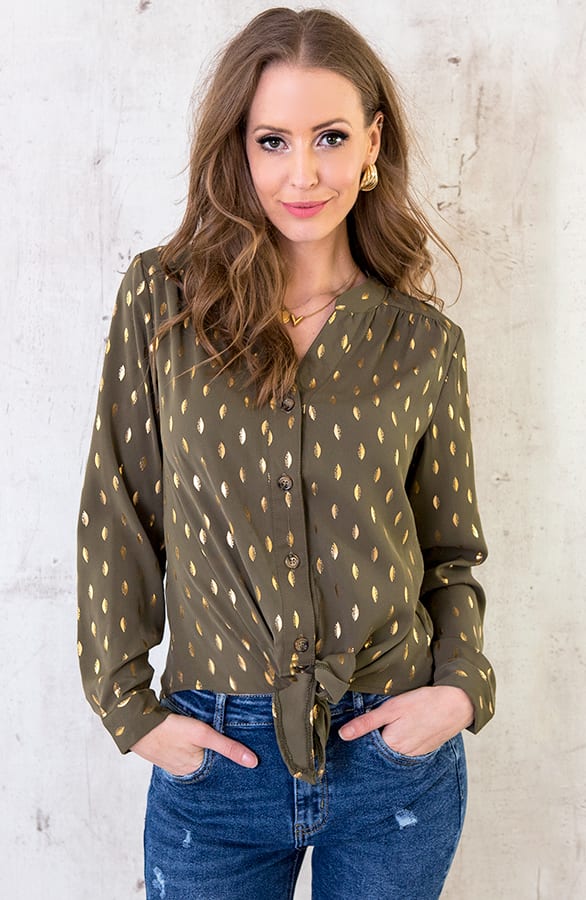 Veren Strik Blouse Legergroen – shoparchief, foto 2