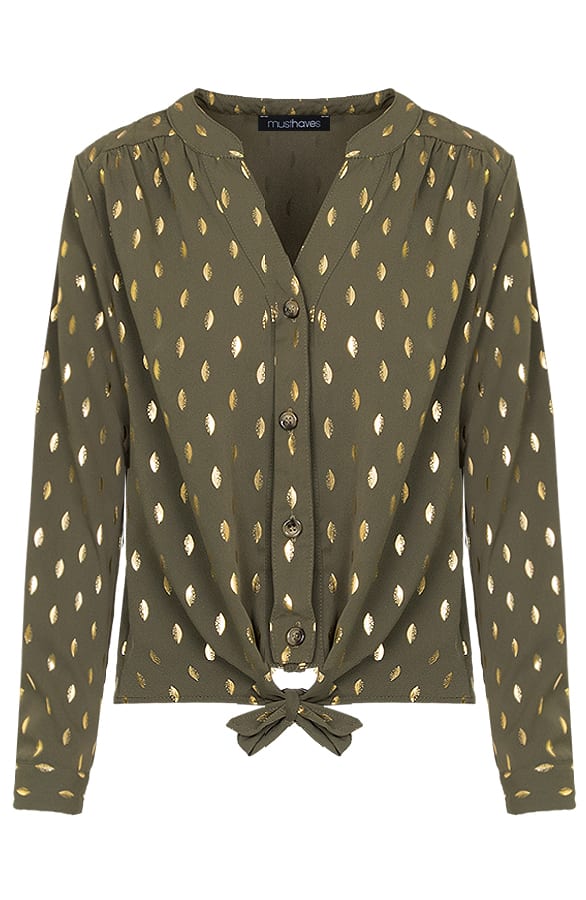 Veren Strik Blouse Legergroen – shoparchief, foto 1