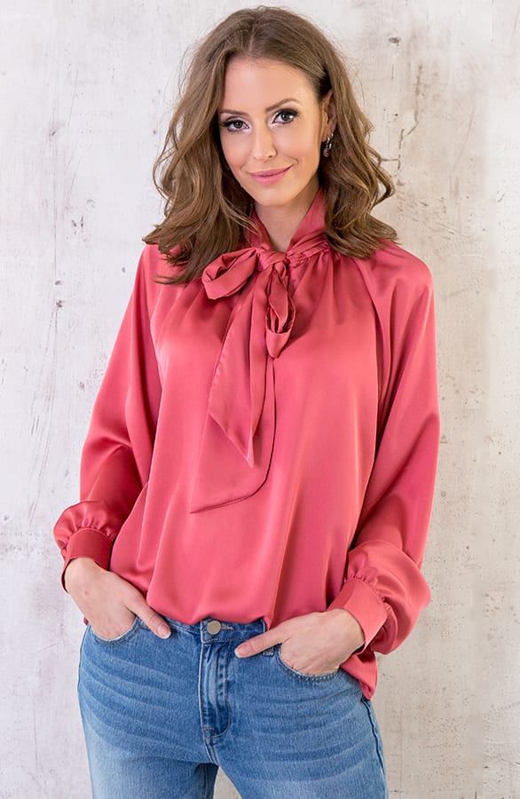 Zijden Blouse Met Strik Koraal – shoparchief, foto 2