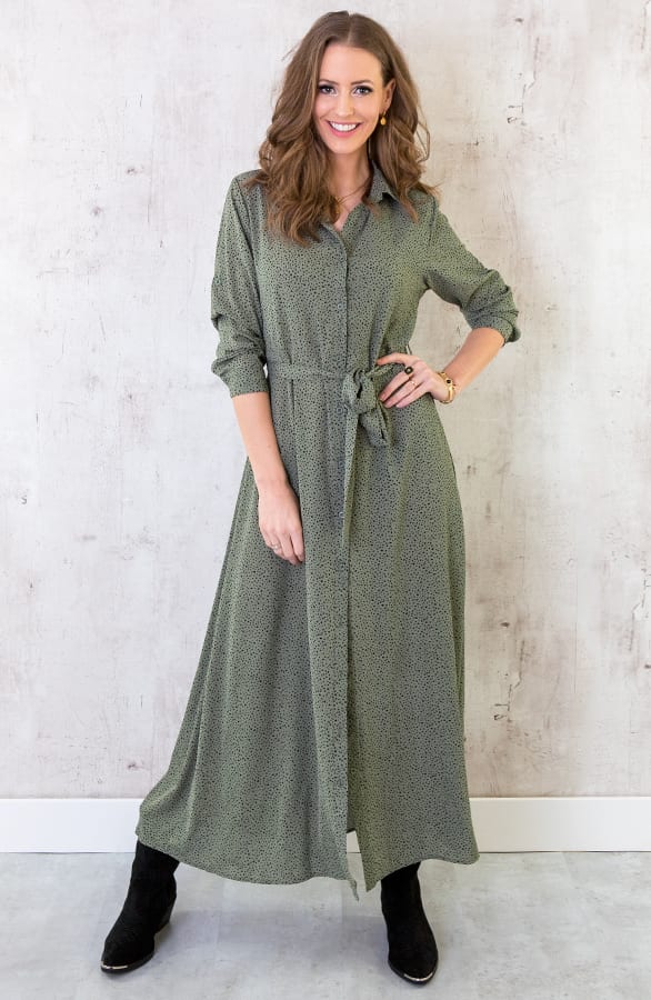 Cheetah Maxi Jurk Legergroen – shoparchief, foto 1