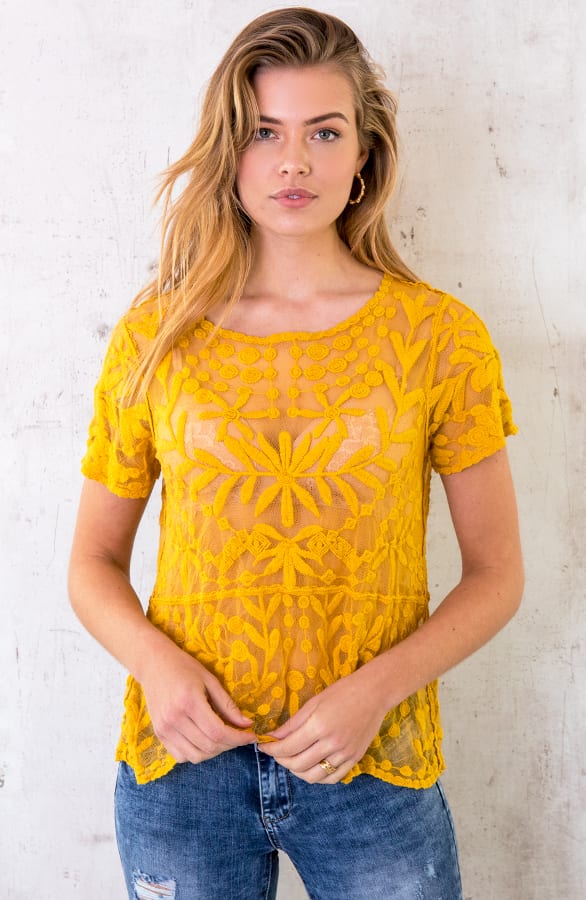 Kanten Bloemen Top Okergeel – shoparchief, foto 6