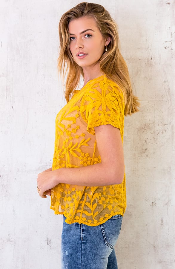 Kanten Bloemen Top Okergeel – shoparchief, foto 2
