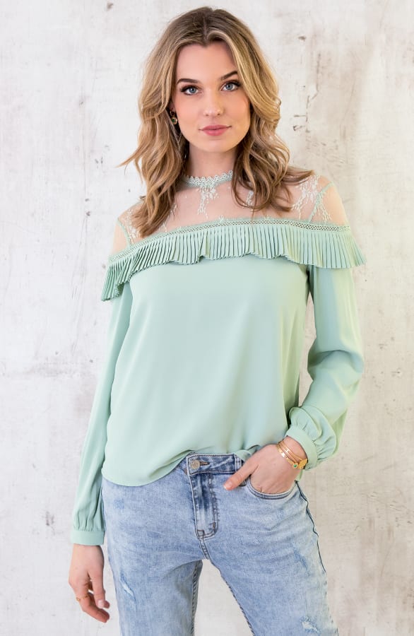 Kanten Blouse Ruches Mint – shoparchief, foto 1