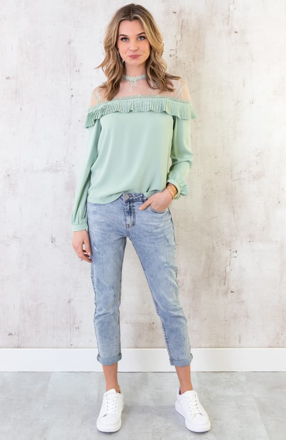 Kanten Blouse Ruches Mint – shoparchief, foto 4