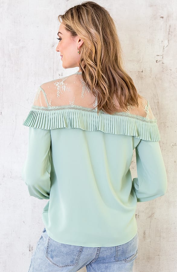 Kanten Blouse Ruches Mint – shoparchief, foto 5