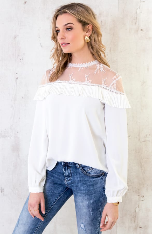 Kanten Blouse Ruches Wit – shoparchief, foto 2