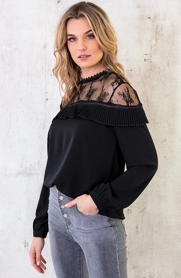 Kanten Blouse Ruches Zwart – shoparchief, foto 8