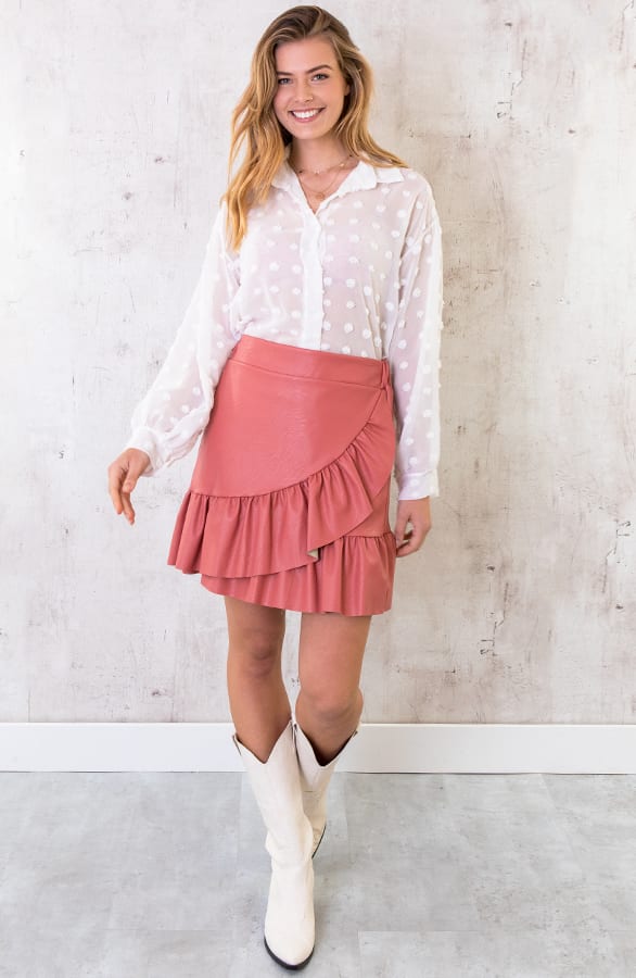 Leren Ruches Rok Koraal – shoparchief, foto 6