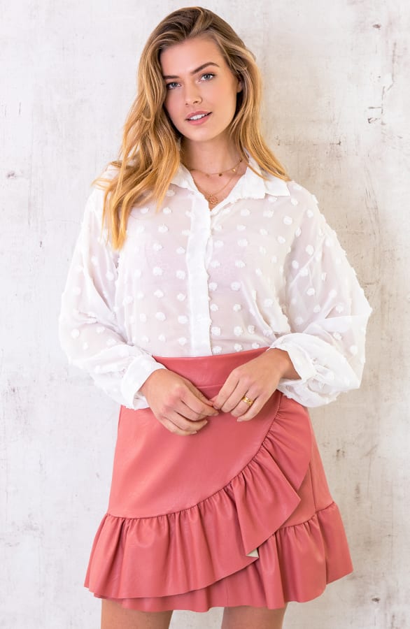 Leren Ruches Rok Koraal – shoparchief, foto 3