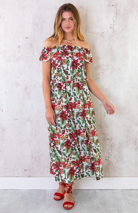 Off Shoulder Bloemen Jurk Creme – shoparchief, foto 2