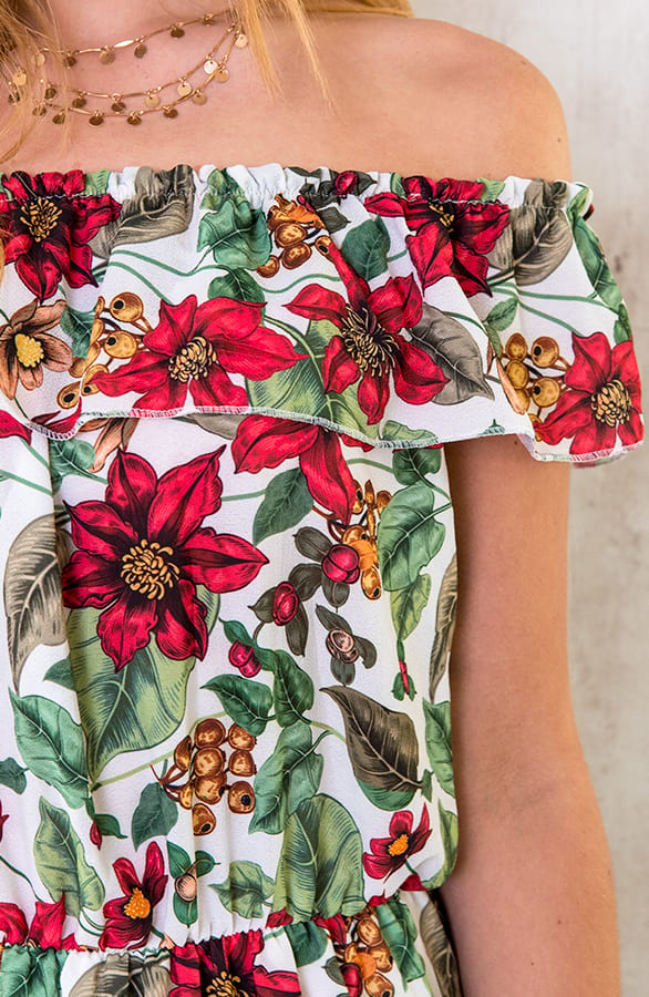 Off Shoulder Bloemen Jurk Creme – shoparchief, foto 5