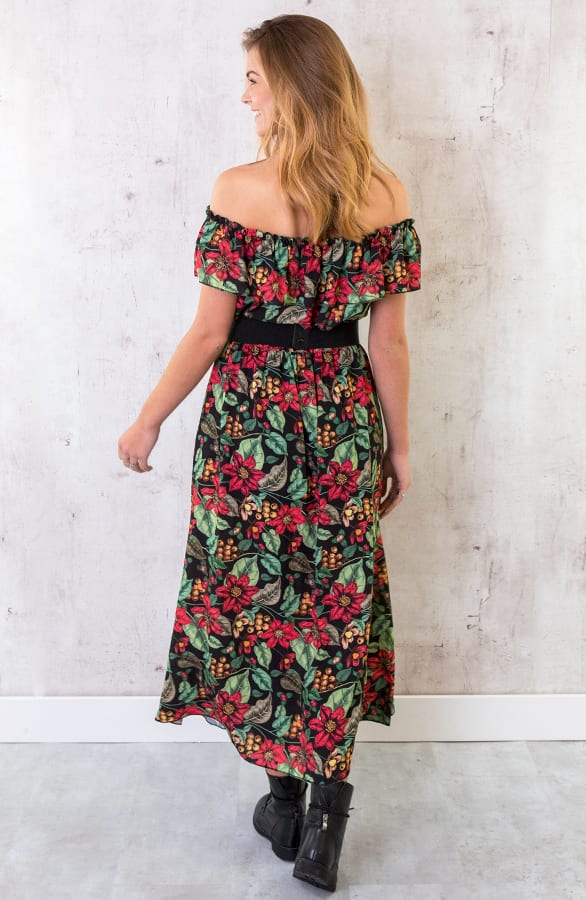 Off Shoulder Bloemen Jurk Zwart – shoparchief, foto 6