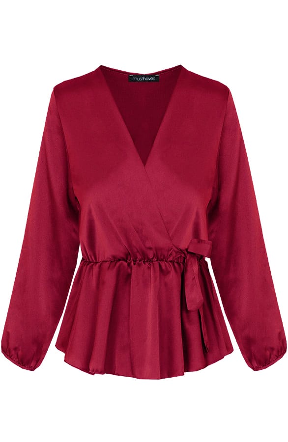 Satijnen Overslag Blouse Bordeaux – shoparchief, foto 1