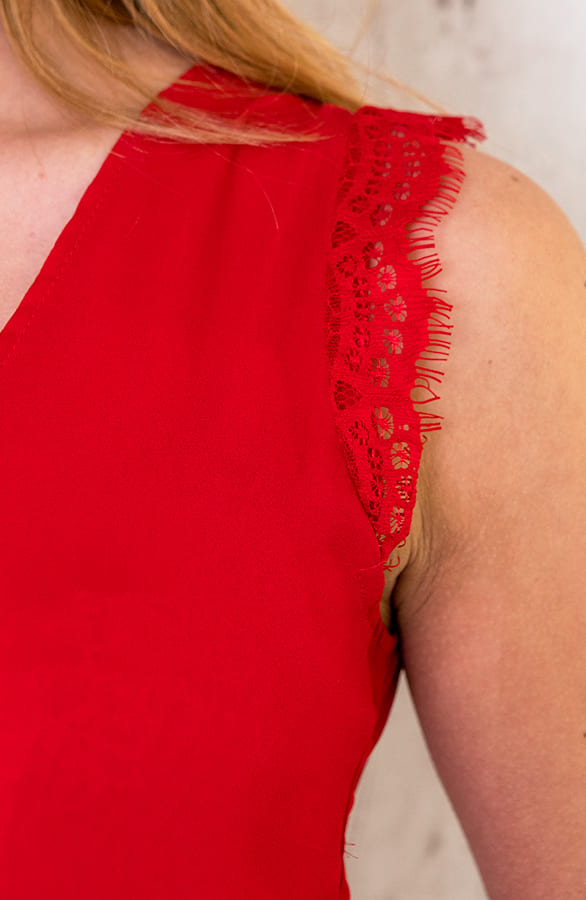 Top Met Kanten V Hals Rood – shoparchief, foto 4