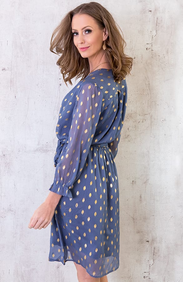 Golden Leaves Jurk Blauw – shoparchief, foto 3