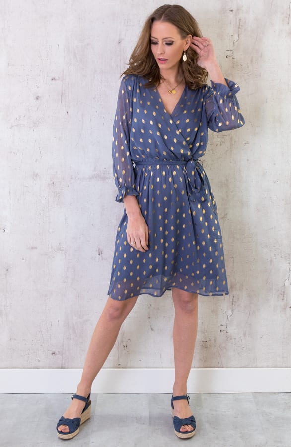 Golden Leaves Jurk Blauw – shoparchief, foto 4