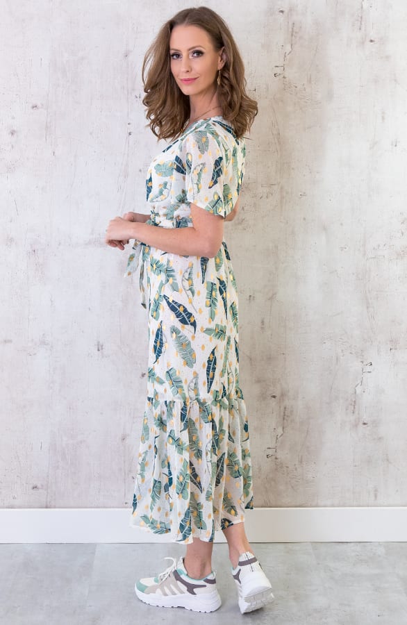 Midi Leaves Jurk Deluxe Wit – shoparchief, foto 2
