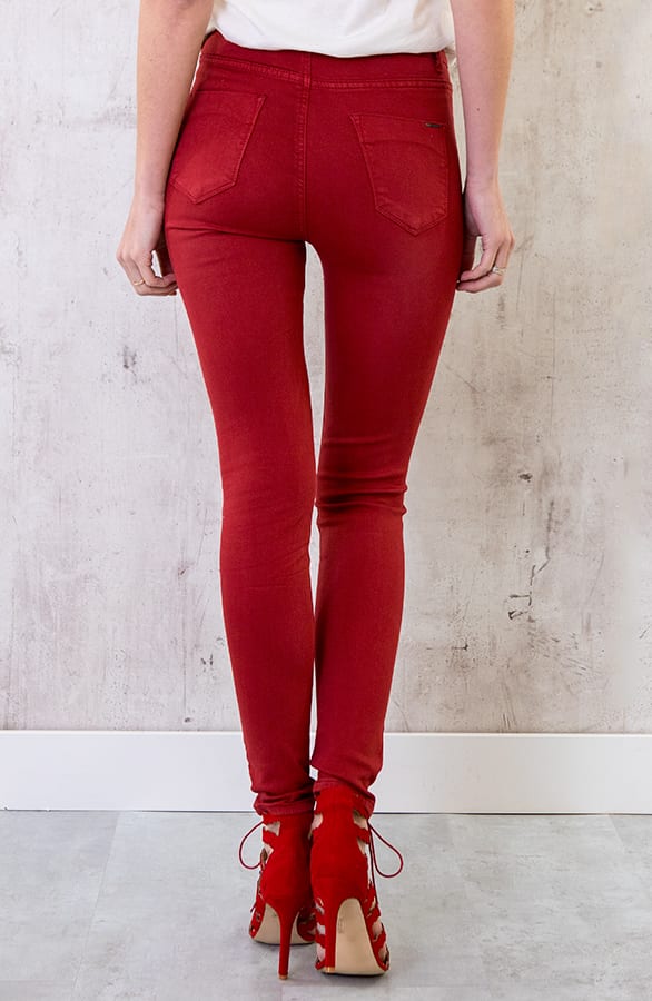 High Waisted Skinny Jeans Rood – shoparchief, foto 3
