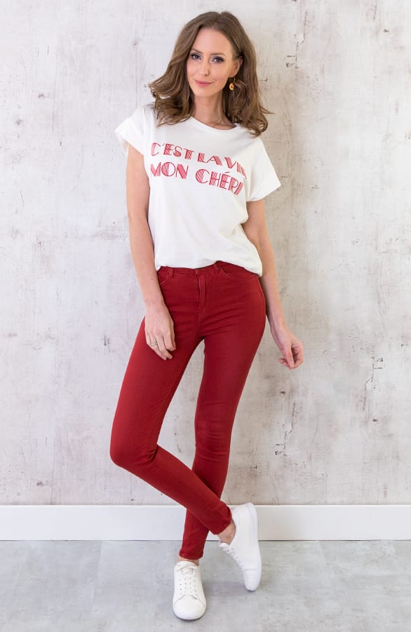 High Waisted Skinny Jeans Rood – shoparchief, foto 4