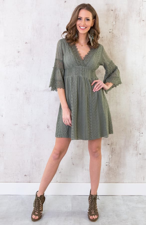 Jurk Met Kant Legergroen – shoparchief, foto 4
