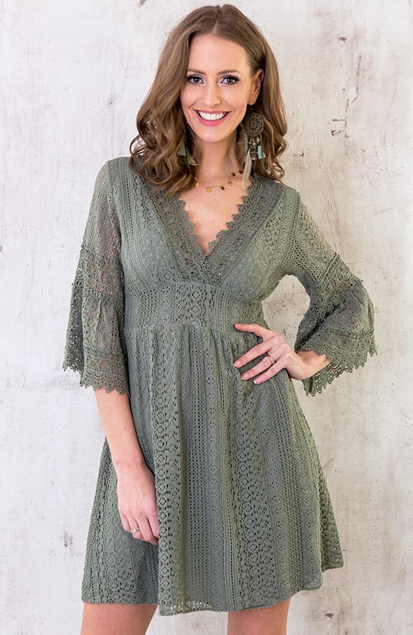 Jurk Met Kant Legergroen – shoparchief, foto 1