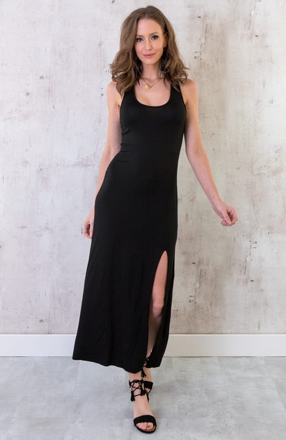 Maxi Jurk Met Split Zwart – shoparchief, foto 4