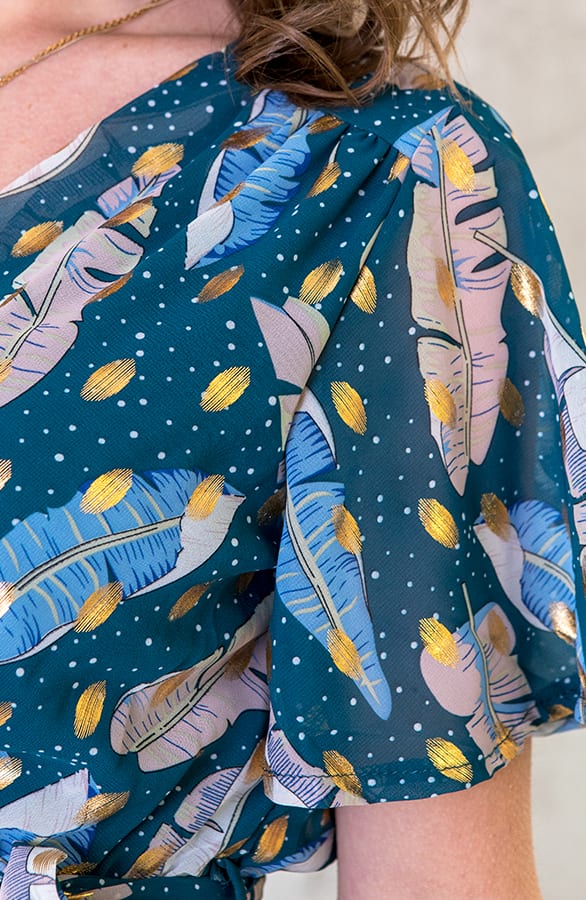 Midi Leaves Jurk Deluxe Turquoise – shoparchief, foto 4