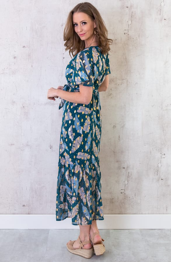 Midi Leaves Jurk Deluxe Turquoise – shoparchief, foto 2