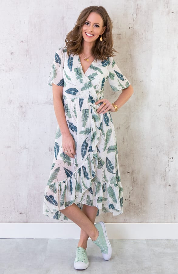 Midi Leaves Jurk Wit – shoparchief, foto 1
