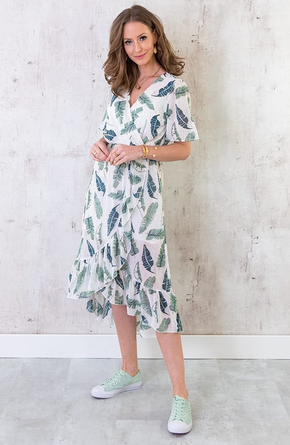 Midi Leaves Jurk Wit – shoparchief, foto 3