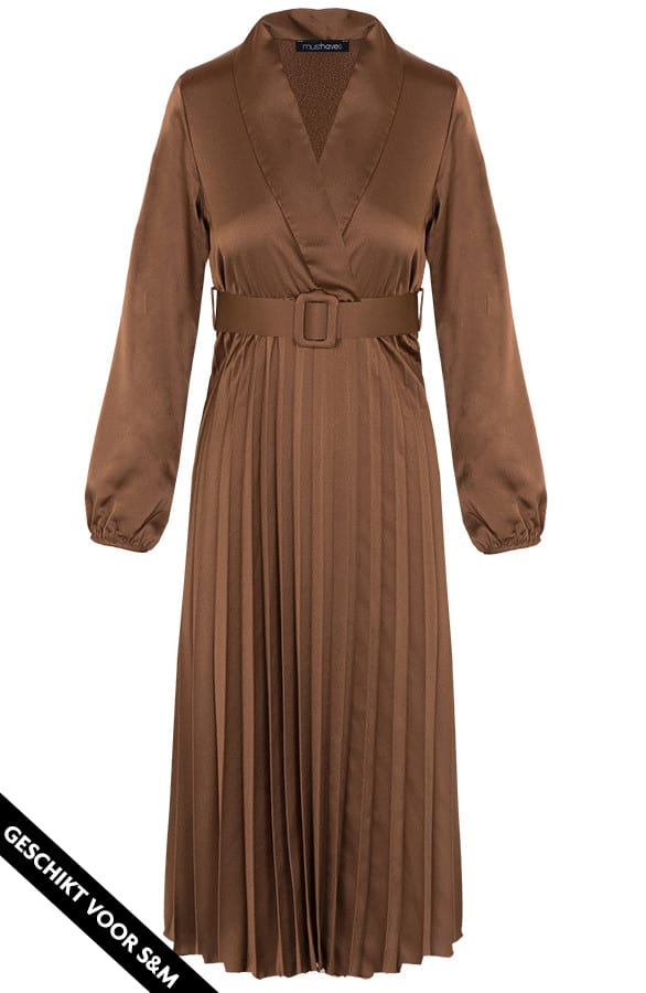 Plisse Jurk Zijde Cognac – shoparchief, foto 1